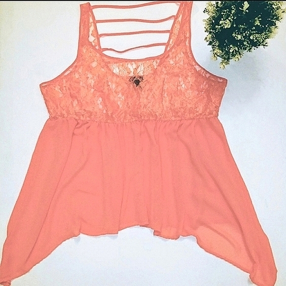 💥TORRID Coral  Sheer Strappy Tank Top! 🥰 - Picture 3 of 5